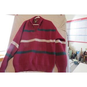 Boston Traders L Pure Wool Burgundy Striped Collared Sweater mens